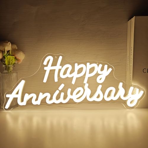 hhuohuona Happy Anniversary Neon Sign Dimmable Wedding Anniversary Decorations Led Sign Backdrop Feliz Aniversario Light U...