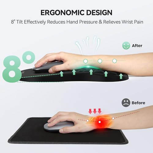 TECKNET Ergonomic Mouse Pad with Wrist Rest, Soft Mousepad with Massage Design, Memory Foam and Non-Slip PU Base for Pain ...