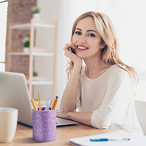 Outus PU Glitter Pen Holder Pencil Cup Shiny for Women Girls, Luxury Makeup Brush Holder Pu Leather Organizer Cup Gift for...