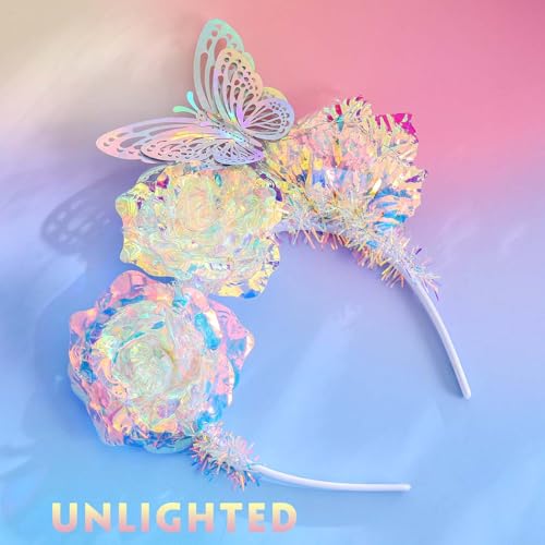 Aceorna Light Up Laser Flower Headbands LED Butterfly Hair Bands Glitter Rave Costume Hair Accessories for Women