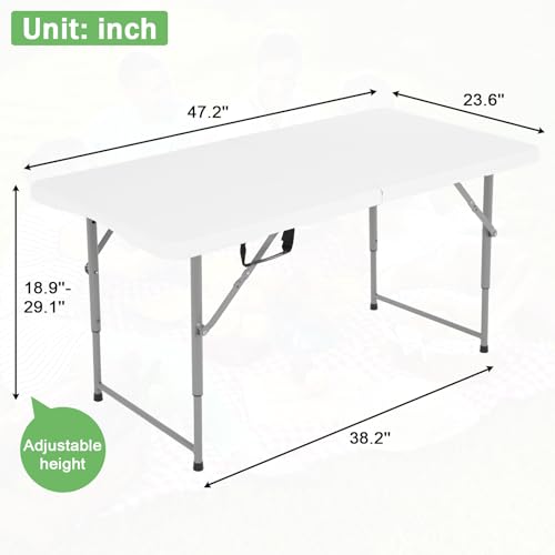 PIKAQTOP 4ft Heavy Duty Plastic Folding Table for Camping, Picnic, BBQ, Party - Portable and Foldable Utility Table with C...
