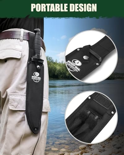 Mossy Oak Survival Hunting Knife with Sheath, 15-inch Fixed Blade Tactical Bowie Knife with Sharpener & Fire Starter for C...