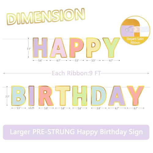 LITAUS Happy Birthday Banner & Sign - 9ft Pre-Strung No Assembly | Pastel Birthday Decorations for Women, Girls, Boys, Adu...