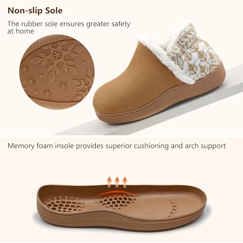 FIBURE Women's Cozy Memory Foam Slippers Fuzzy Faux Fur Slippers Warm House Shoes For Indoor & Outdoor Comfort