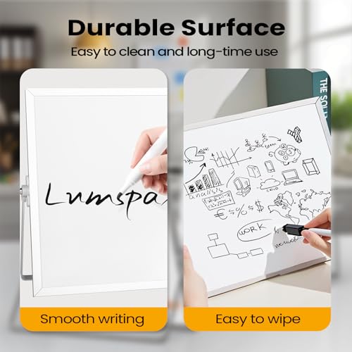 Lumspax Desktop Whiteboard with Stand, 16" x 12" Double-Sided Dry Erase Board with Stand, Portable Stand White Board for O...
