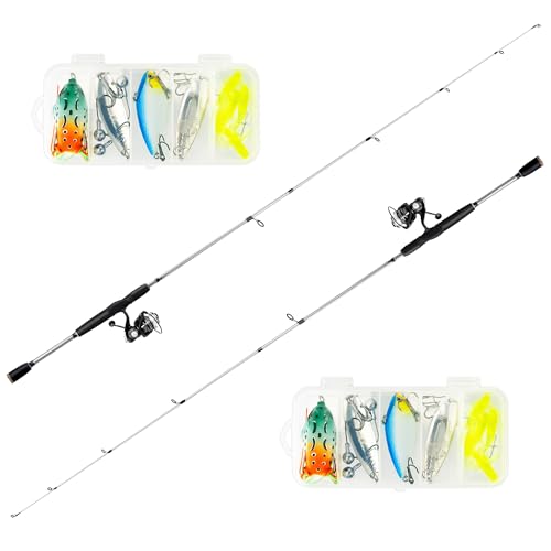 RHINR 2-Piece Fishing Rod and Spinning Reel Combos with Lures Set Fishing Bag Portable Fishing Rod Kit for Saltwater Fresh...