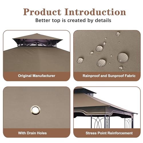 SCOCANOPY Replacement Gazebo Canopy for 10 x 12 Regency II Patio Gazebo Model L-GZ798PST,L-GZ798PST-E,A111014400,A10100410...