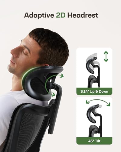 Marsail Ergonomic Mesh Office Chair High Back Home Office Desk Chair with Adaptive Lumbar Support, 2D Headrest, 3D Flip-Up...
