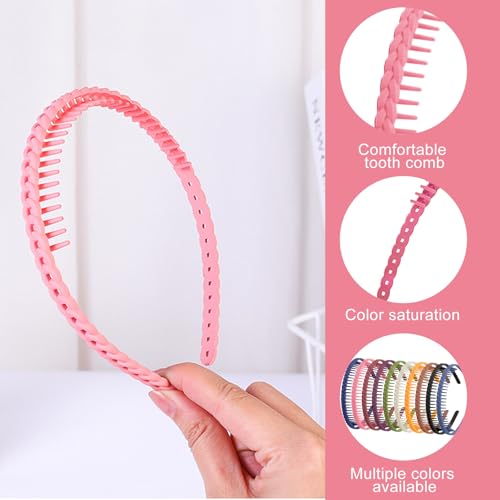 YONOY 10 PCS Braided Thin Headbands for Women, Colorful Fashion Effortless Plastic Headbands with Teeth No Slip for Women ...