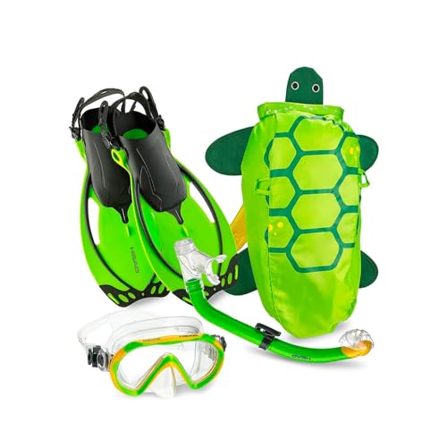 Mares Junior Sea Pals Dry Snorkeling Set - Seahorse Single-Lens Mask, Allegra Open-Heel Fins, Ergonomic Dry-Top Snorkel & ...