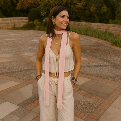 Giomos Y2K Sequined Colorful Skinny Scarf for Women – Lightweight Rave Neck Scarf, Festival Head Wrap or Belt Accessory