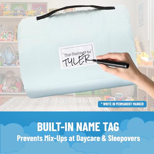 Jay Franco Kids Nap Mat with Embedded Pillow & Blanket – Soft 46"x20" Microfiber Sleeping Bag with Name Tag & Handle for S...