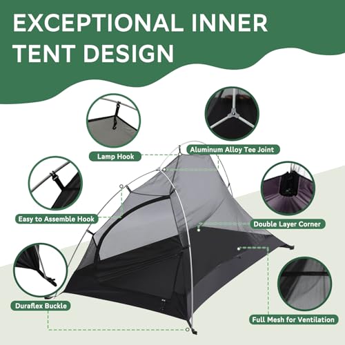 1-2 Person Lightweight Backpacking Tent - Waterproof Tent for 3 Season, Ultralight Camping Tent for Outdoor, Easy Setup fo...