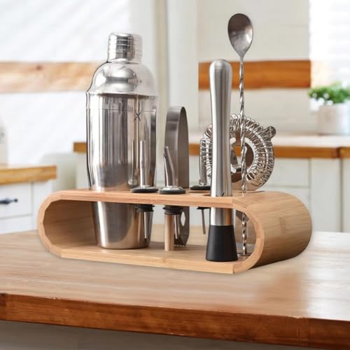 Fjlitx Bartender Kit Stand,Cocktail Shaker Set Wooden Stand Multipurpose Bartending Tool Holder Wood Bartending Tool Stora...