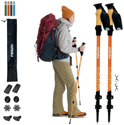 Outsura Carbon Fiber Hiking Stick 2 Pack – Professional Grade, Collapsible Trekking & Walking Sticks for Hiking