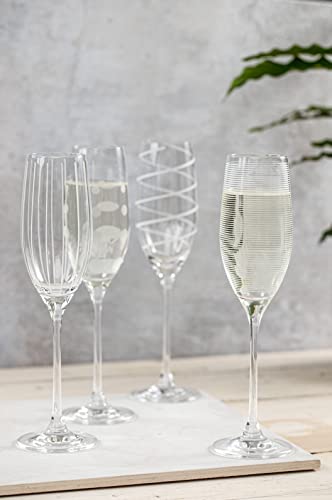 Mikasa Cheers Crystal Champagne Flutes Set, 4 Piece, Champagne Glasses with Quirky Designs, 250ml, White
