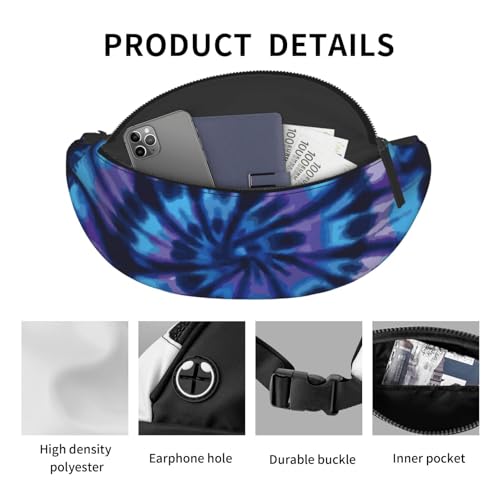 Purple Blue Rainbow Tie Dye Swirls Fashion casual fanny pack waist bag men women adjustable belt waist bag for travel hiki...