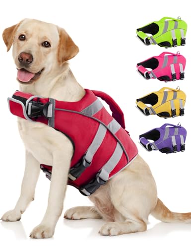 Kuoser Dog Life Jacket with Reflective Stripes - Adjustable High Visibility Vest, Ripstop Lifesaver, Pet Preserver with Hi...