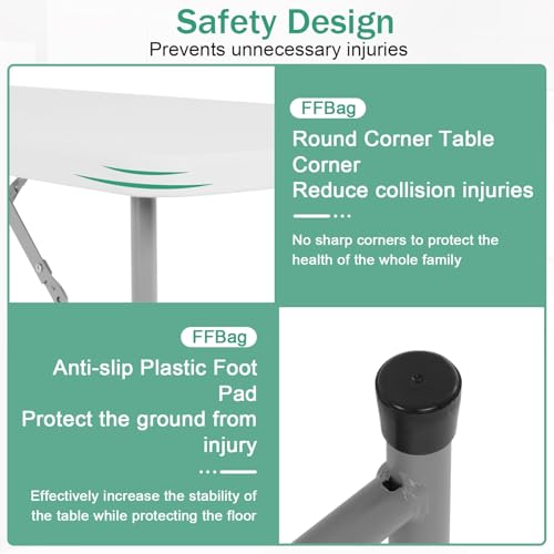 PIKAQTOP Folding Table, 4 FT Heavy Duty Plastic Foldable Table with Carrying Handle, Adjustable Height Portable Party Tabl...
