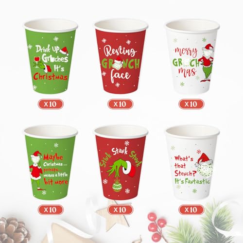 Arsemica 60 Pack Christmas Cups, Funny Christmas Party Supplies, 12 oz Holiday Disposable Coffee Paper Cups, Novelty Xmas ...