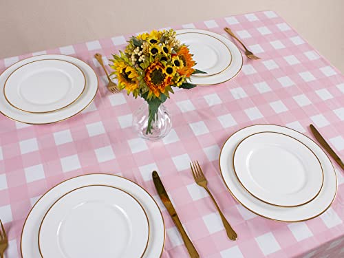 Kesfey 3 Packs Pink Gingham Tablecloth Pink and White Checkered Tablecloths 54 x 108 Inches Disposable Plastic Gingham Tab...