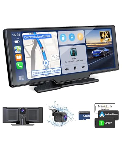 Wireless Car Play Screen with 4K Dashcam, 9.26 Inch Compatible with Apple Carplay/Android Auto, Carplay Screen for Car wit...