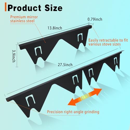Stove Gap Covers Stainless Steel, 2 Pack Stove Gap Filler Easy Retractable Length 13.8" to 27.5", Width 0.79" ALMCALS Stov...
