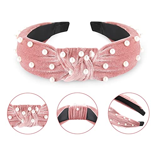 Funtopia Fashion Headbands for Women Girls, 10 Pcs Knotted Pearl Wide Top Knot Turban Hair Bands/ Hoops Vintage Velvet Leo...