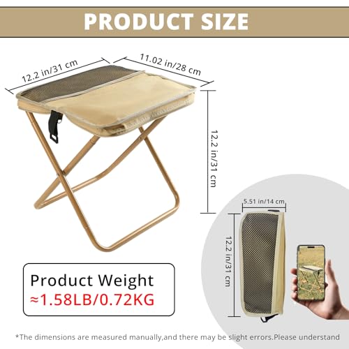 Portable Folding Camping Stool, Max 264lb,Thickened Carbon Steel, Ultralight Pocket Chair Fishing Stool, Storage Design an...