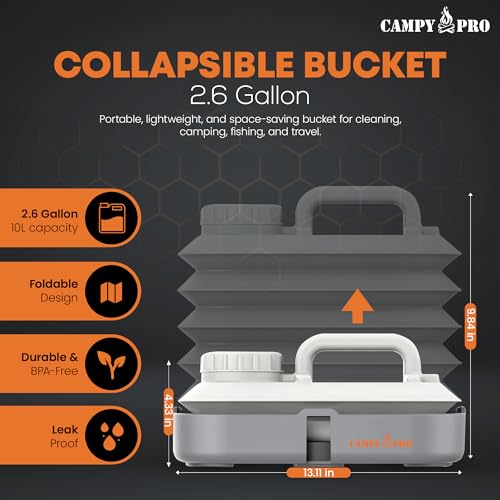 Campy Pro Collapsible Water Bucket, BPA Free Water Jug, Camping Water Bottle, Portable Water Tank for Outdoor, Gardening, ...