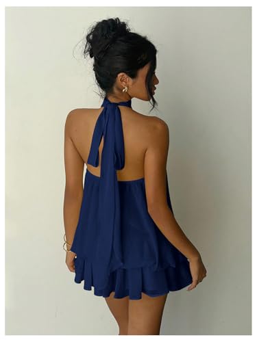 Verdusa Women's Chiffon Halter Drop Waist Wedding Guest Dresses Ruffle Summer Mini Dress Brunch Outfits