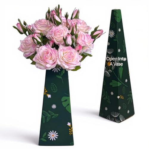 SSKOI Real Touch Artificial Roses, 8PCS Long Stem Faux Flowers with Gift Box That Converts Into Vase, Allergy-Safe Realistic Fake Roses for Home, Kitchen, Office, Wedding Décor, Gift Arrangement