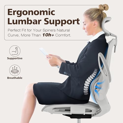 GABRYLLY Ergonomic Mesh Office Chair- White Desk Chair, Flip-Up Armrest, Adjustable Headrest, Tilting with Soft Seat and P...