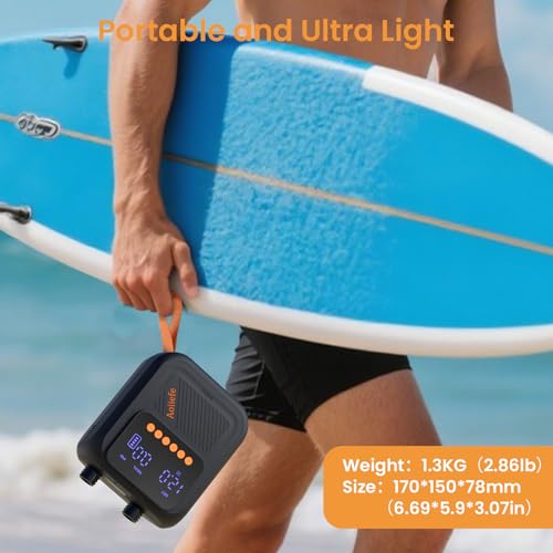 Aoiiefe Portable Rechargeable Electric SUP Paddle Board Pump, Intelligent Dual Stage Inflation&Deflation, Up to 20PSI and ...