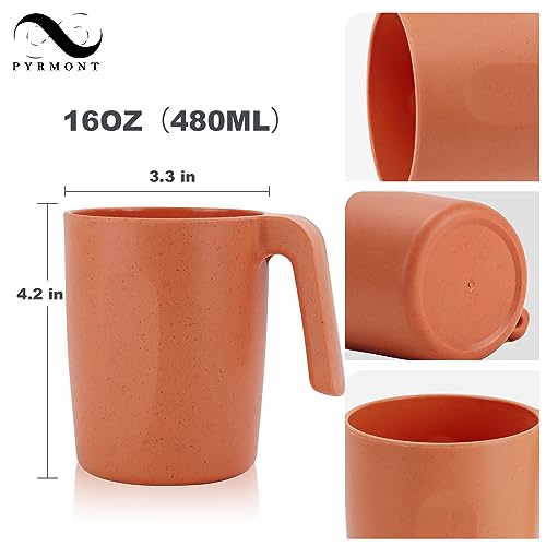 PYRMONT Wheat Straw Cups-Reusable Plastic Cups Set of 6,16 oz Cup with Handles for Kitchen,Unbreakable Drinking Cup for Ca...