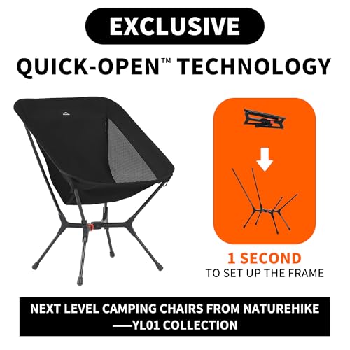 Naturehike YL01 Snap Camping Chair, 1 Second Setup Frame, 441lb Capacity, Portable Backpacking Chair with Storage Bag, Lig...