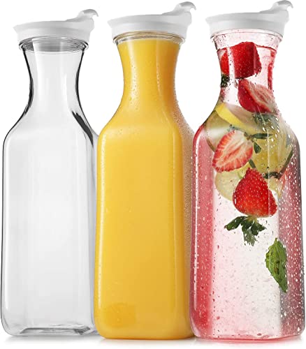 DilaBee Plastic Water Pitcher With Lid - Square Carafe Pitchers for Drinks, Milk, Smoothie, Iced Tea, Mimosa Bar Supplies...