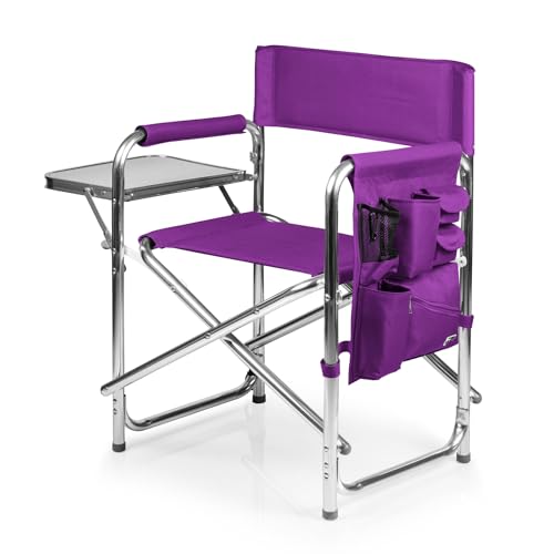 PICNIC TIME Sports Chair with Side Table, Outdoor Foldable Padded Adult Camping Chairs with Cup and Accessory Panel for La...