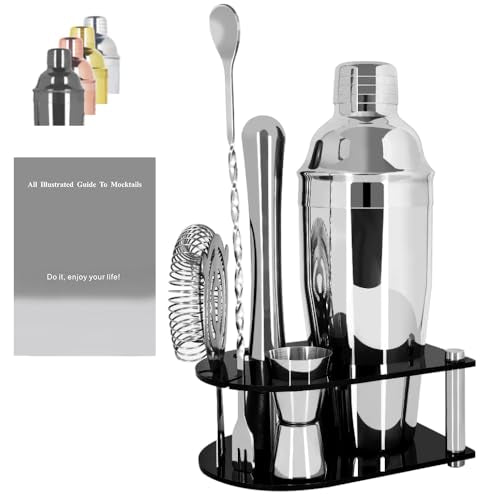 Cocktail Shaker Bartender Kit: 5 Piece Stainless Steel Bar Set, Cocktail Shaker Set with Stand, Drink Mixing Kit Includes ...
