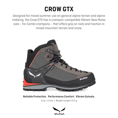 Salewa Men's Crow GTX Waterproof Gore-Tex Trail Boots for Trekking, Climbing, & Mountaineering