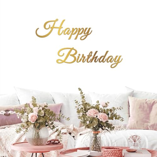 deFouliao Happy Birthday Backdrop 7x5ft Simple Gold Happy Birthday Banner Photography Background for Kids Adults Girl Boy ...