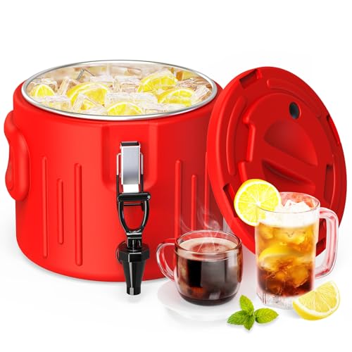 Insulated Beverage Dispenser 2 Gallon- Ice and Hot Drink Dispenser with 304 Stainless Steel Interior and Spout, Portable H...