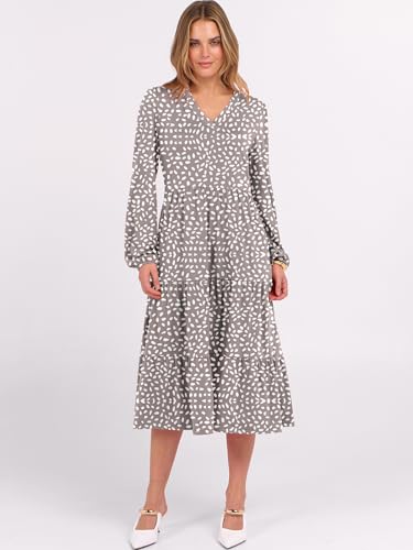 ANRABESS Women's Long Lantern Sleeve Floral Midi Dresses 2026 Spring V Neck Casual Flowy A-line Tiered Boho Vacation Dress
