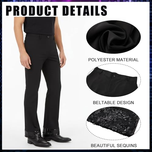 Mepase 6 Pcs Men 70s Disco Costumes Include Retro Shirt Bell Bottom Pants Wig Sunglasses Necklace Wig Cap for Disco Party