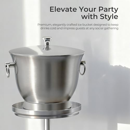 Fortune Candy Insulated Ice Bucket, 3.3 L, Double Walled 18/8 Stainless Steel Ice Bucket with Ice Tongs and Lid