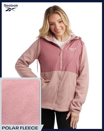 Reebok Womens Fleece Jacket - Lightweight Super Soft Polar Fleece Lined Outerwear - Zip Up Hooded Winter Jackets for Women