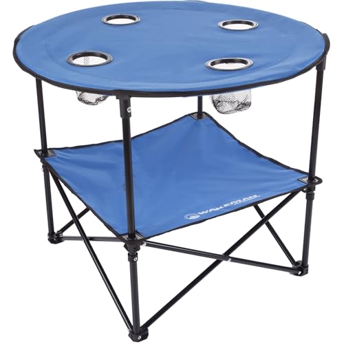 Wakeman Camp Table - Round 2-Tier Folding Table with 4 Cupholders and Carrying Bag - for Camping, Beach, Picnic, Sporting ...