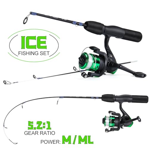Sougayilang Ice Fishing Rod and Reel Set, Ice Fishing Includes Ice Jigs, Lures, and Essential Tackle,27" Medium/Light Powe...