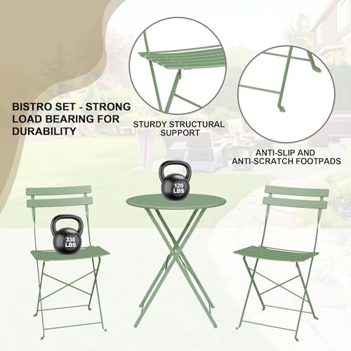 Bistro Table and Chairs Set of 2, 3 Piece Outdoor/Indoor Folding Patio Bistro Sets, 2 Chair Patio Furniture Set with Tabl...