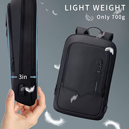 hk Backpack for Men Business Slim Backpack with USB Charger Computer Lightweight Anti-theft Travel Backpacks 15.6 inch Wat...